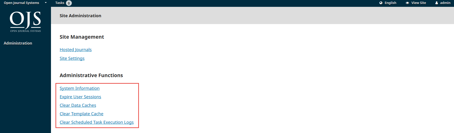 OJS 3.x administrative functions.