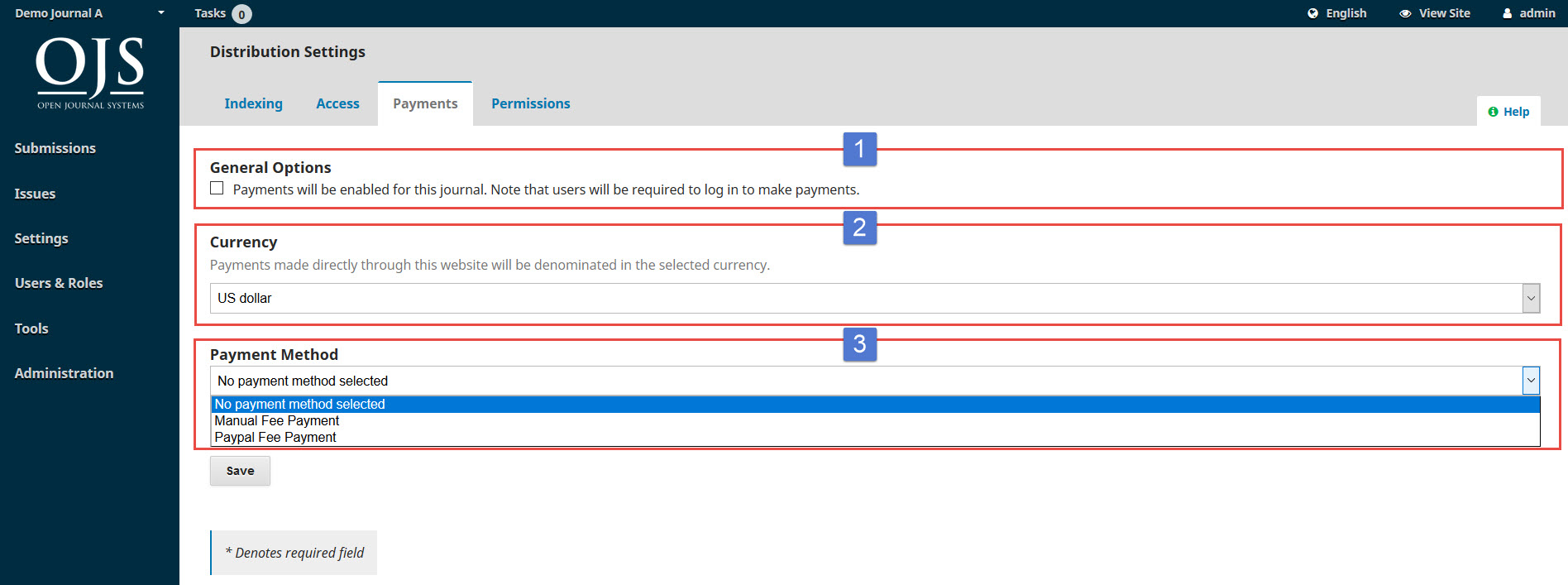 OJS 3.x distribution settings payment