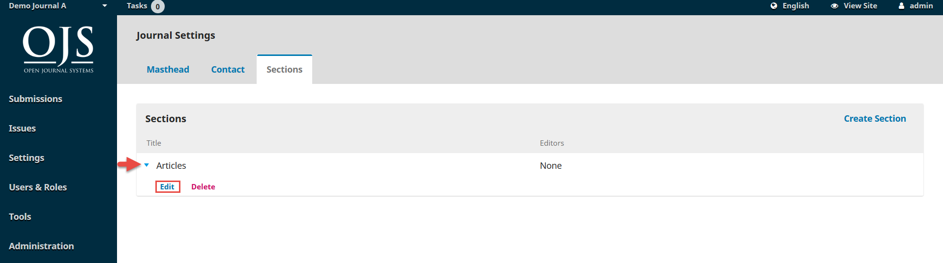 OJS 3.x edit section