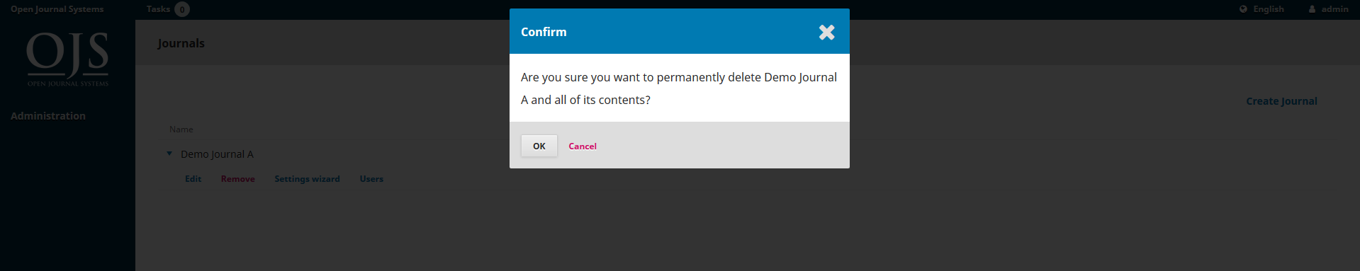 OJS 3.x remove journal