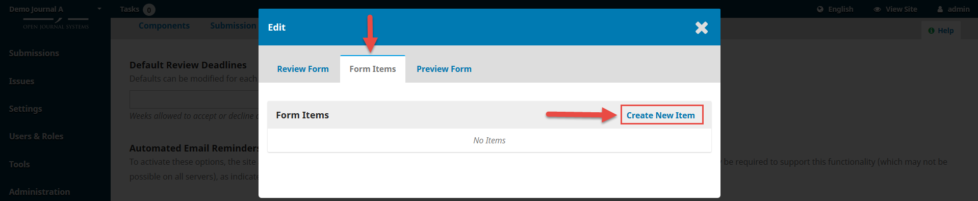 OJS 3.x workflow settings review form edit