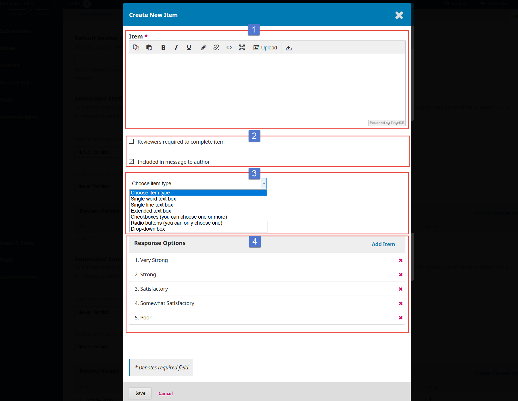 OJS 3.x workflow settings review form items
