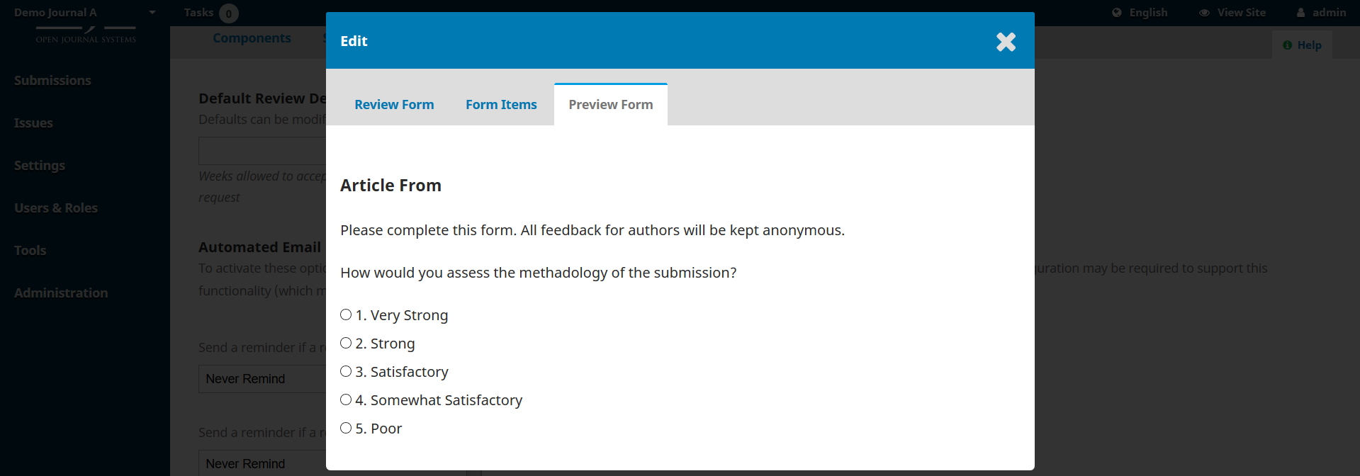 OJS 3.x workflow settings review form preview