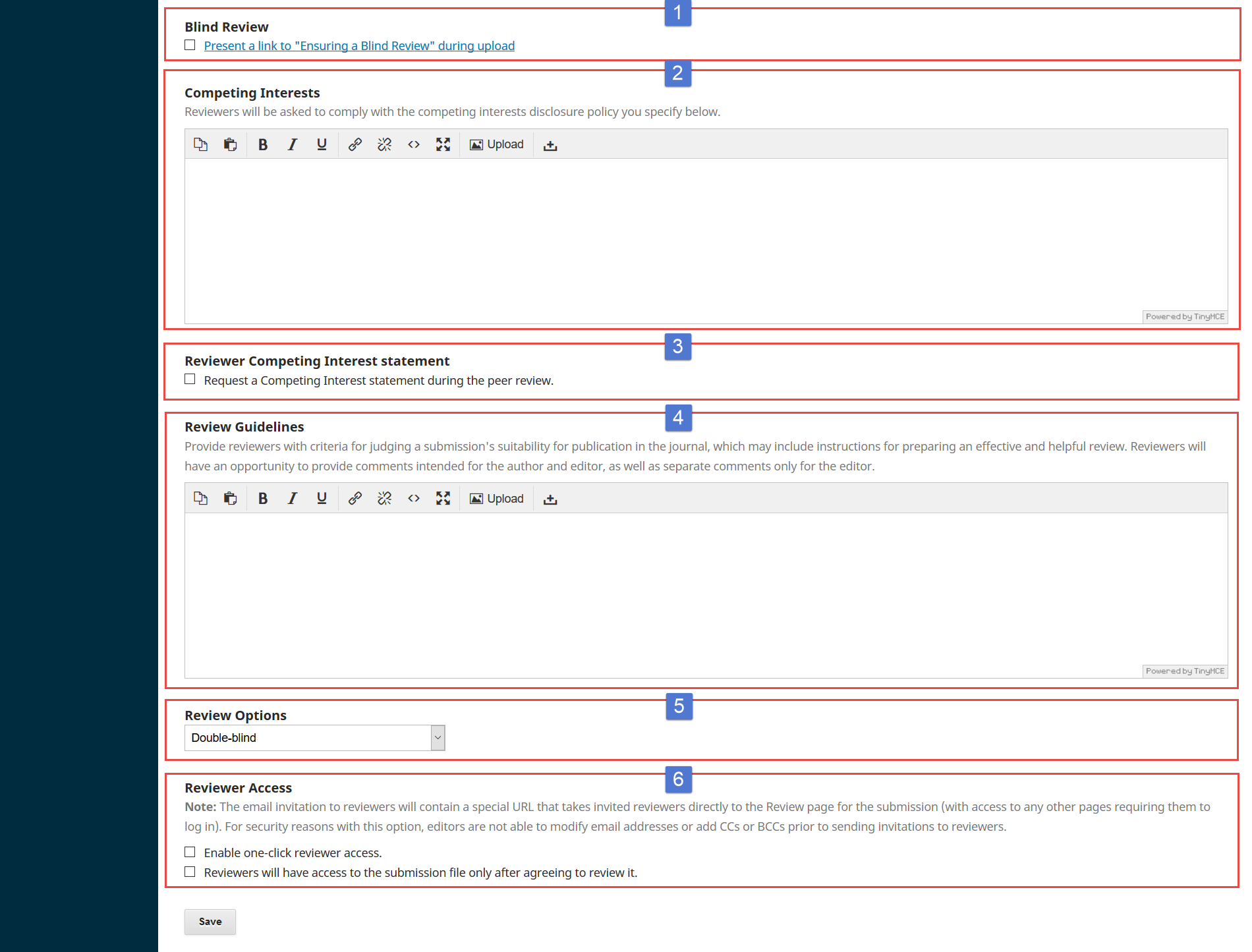 OJS 3.x workflow settings review form setup