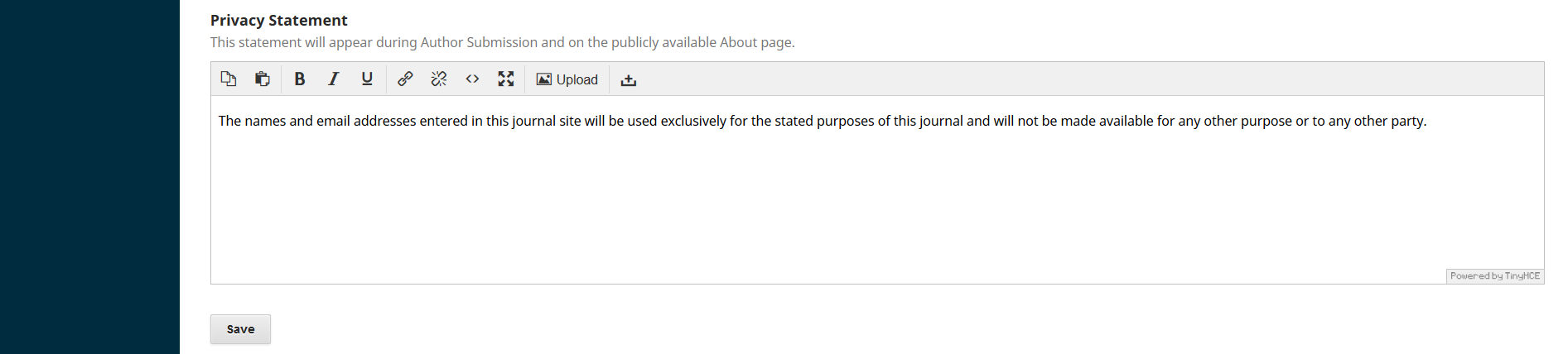 OJS 3.x submission privacy statement