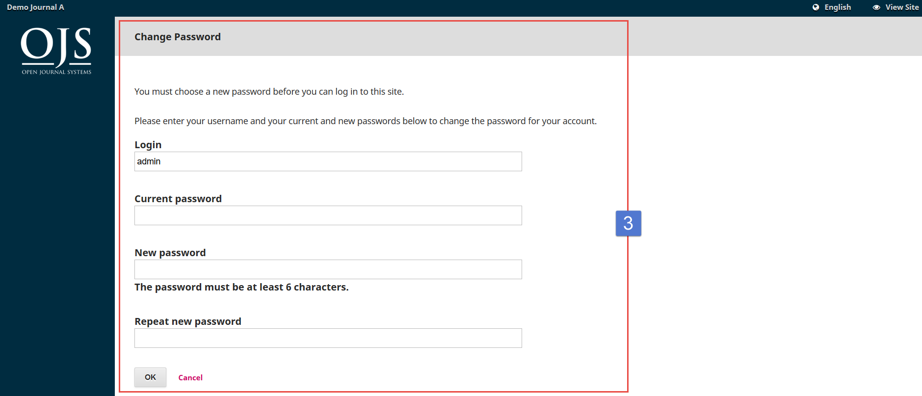 OJS 3 change password