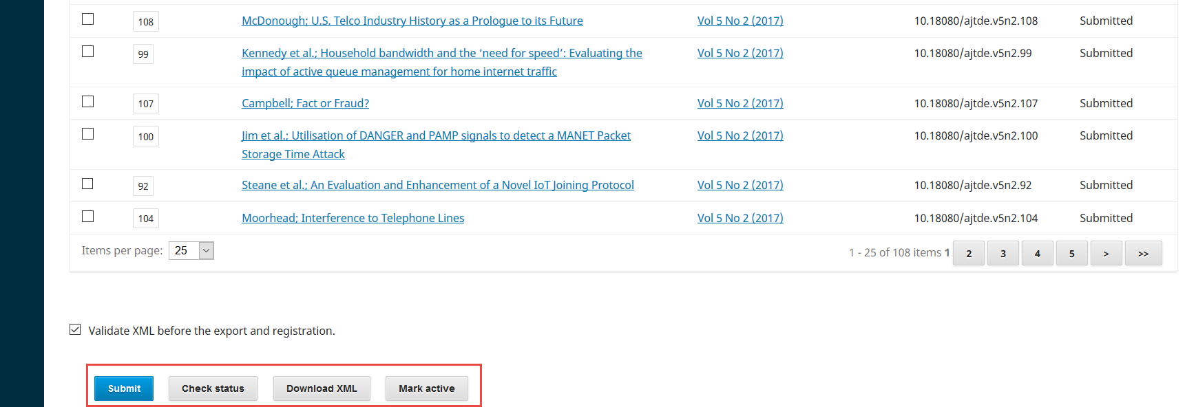OJS 3.x crossref xml export plugin manual submission