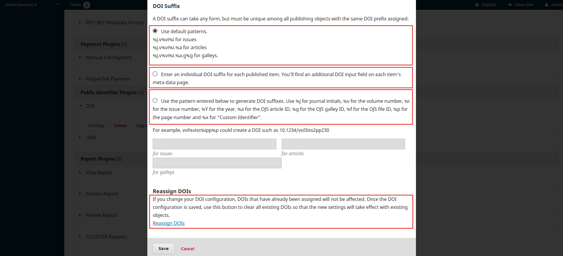 OJS 3.x DOI plugin DOI suffix
