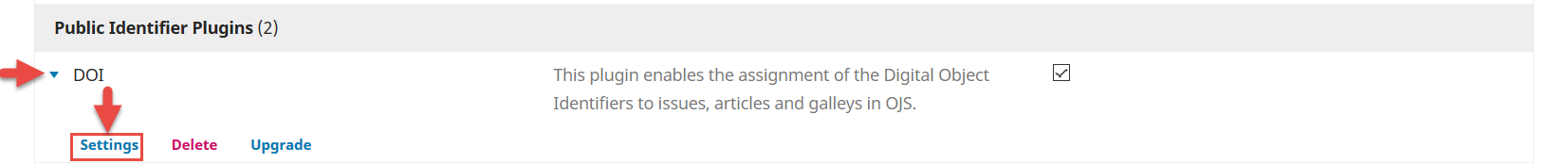 OJS 3.x DOI plugin settings