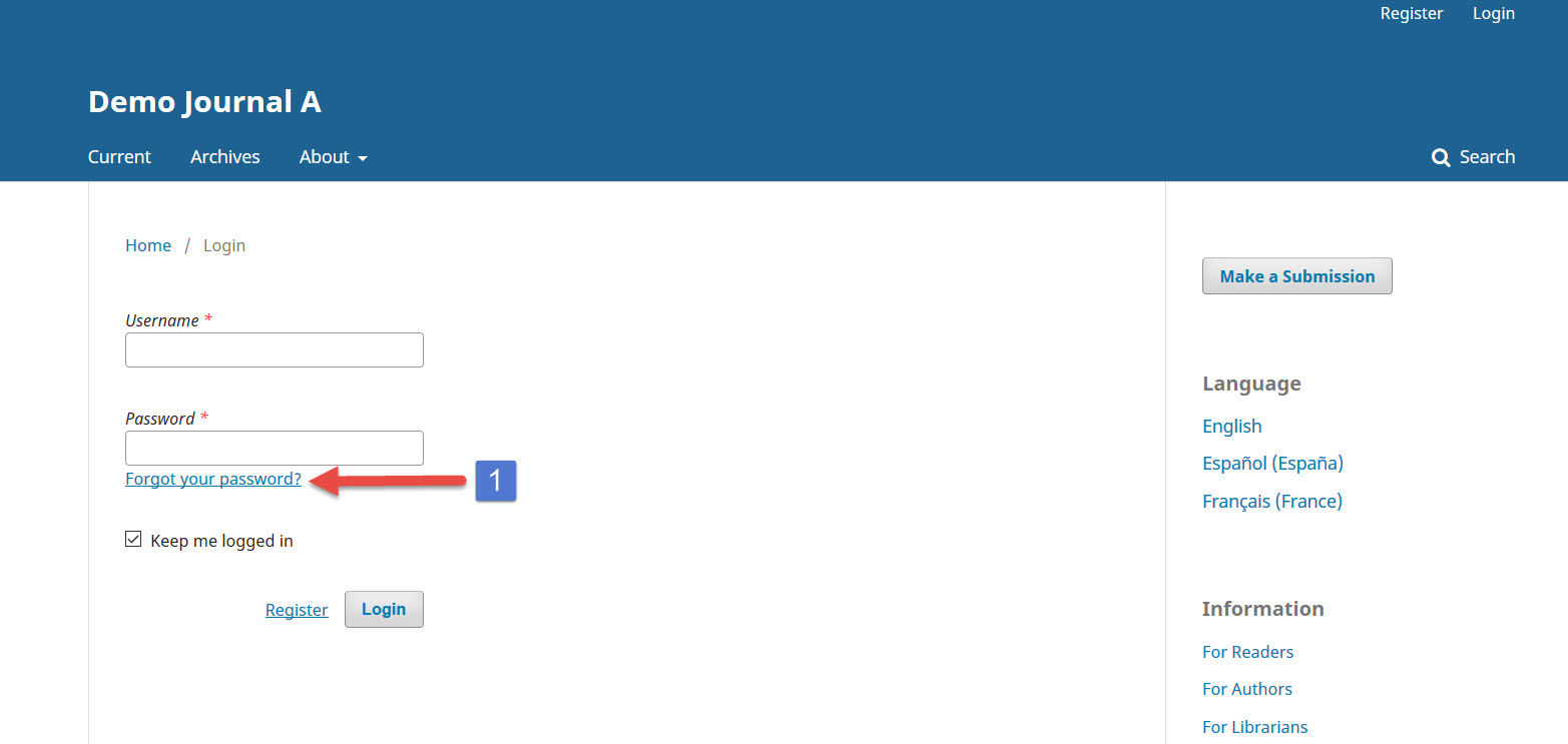OJS 3 forget password link