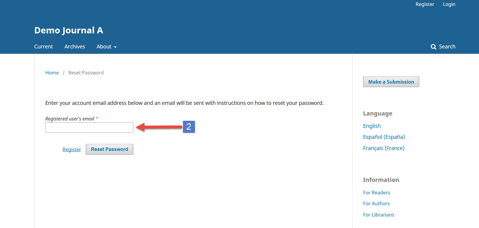 OJS 3 reset password request